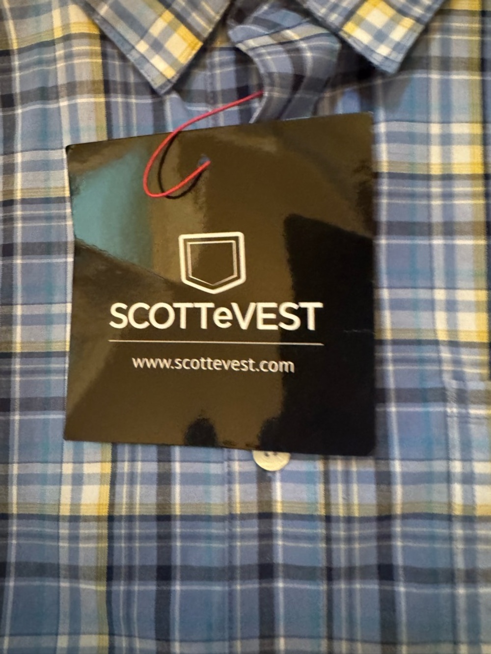 Scottevest Mens Blue Plaid Ozark Button Down Shirt Sz L Casual Office 5 Pocket - Picture 3 of 13
